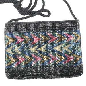 Vanessa Vintage Black Glass Beaded Evening Purse Handbag